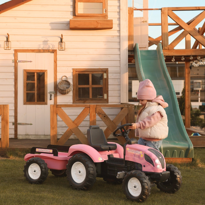 FALK Country Star Pink Pedal Tractor + Trailer and Horn 2-5 Years.