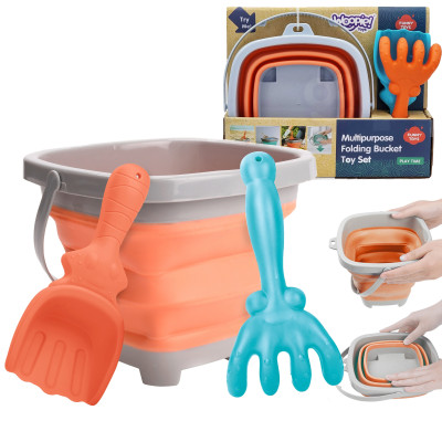 WOOPIE Folding Bucket with Rake and Shovel Set Orange