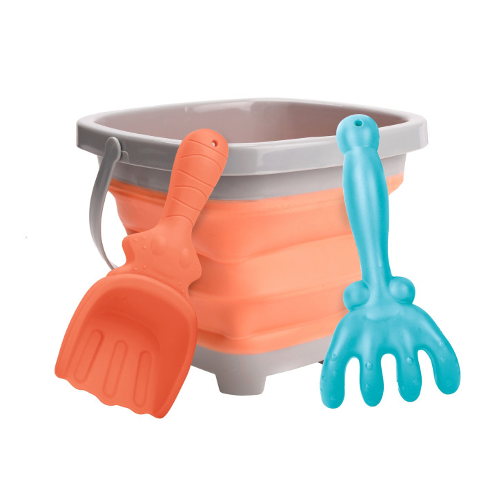 WOOPIE Folding Bucket with Rake and Shovel Set Orange