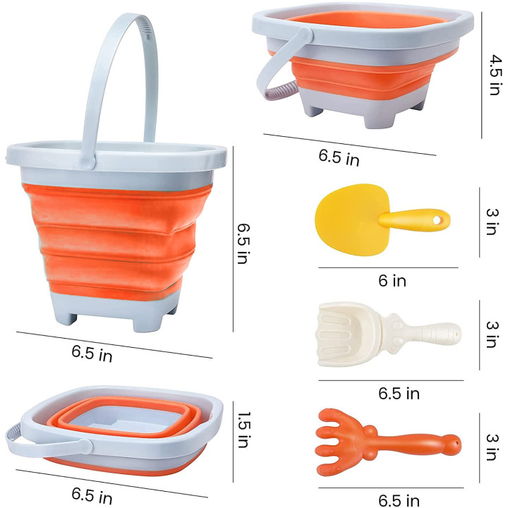 WOOPIE Folding Bucket with Rake and Shovel Set Orange