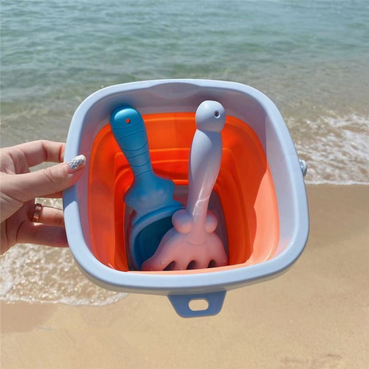 WOOPIE Folding Bucket with Rake and Shovel Set Orange