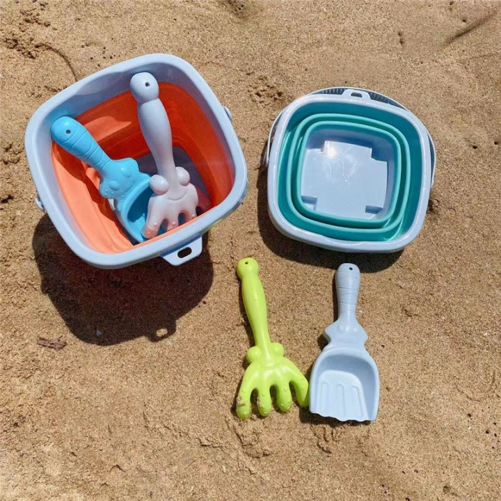 WOOPIE Folding Bucket with Rake and Shovel Set Orange