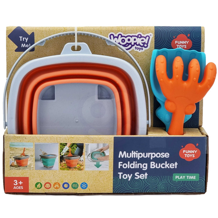 WOOPIE Folding Bucket with Rake and Shovel Set Orange
