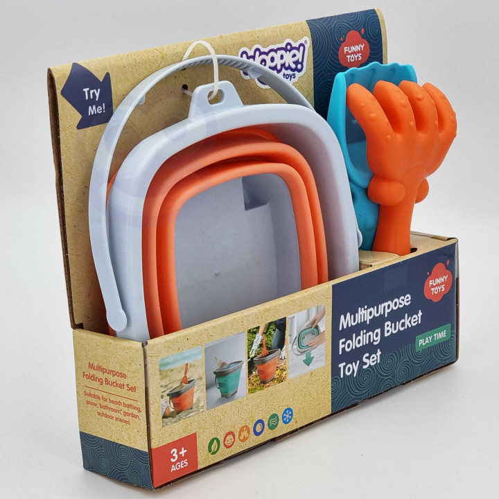 WOOPIE Folding Bucket with Rake and Shovel Set Orange
