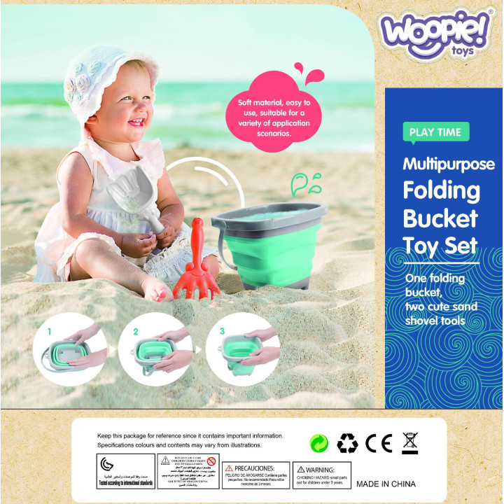 WOOPIE Folding Bucket with Rake and Shovel Set Orange