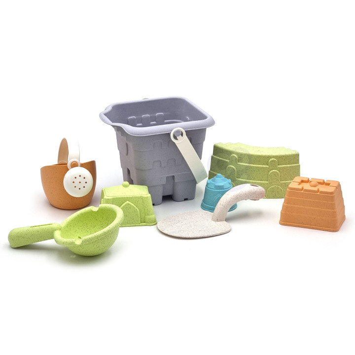 WOOPIE GREEN Sand Bucket Tower Set 8 pieces BIODEGRADABLE ORGANIC MATERIAL