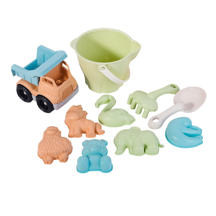 WOOPIE Sand Bucket Set with Car 11 pcs. BIODEGRADABLE ORGANIC MATERIAL