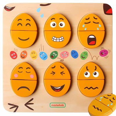 MASTERKIDZ Wooden Eggs Emotion Learning Board - What Humor? Montessori