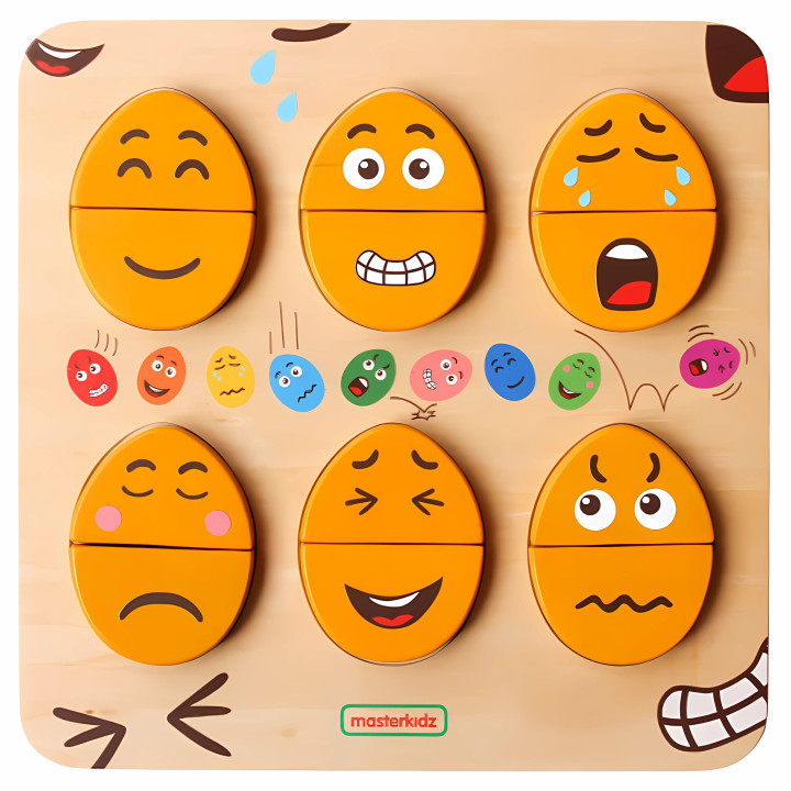 MASTERKIDZ Wooden Eggs Emotion Learning Board - What Humor? Montessori