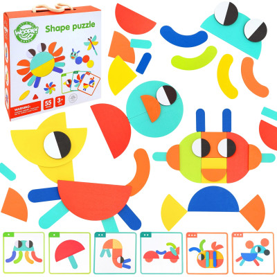 WOOPIE GREEN Wooden Montessori Puzzle 40 Patterns to Recreate 55 Pieces FSC Certified