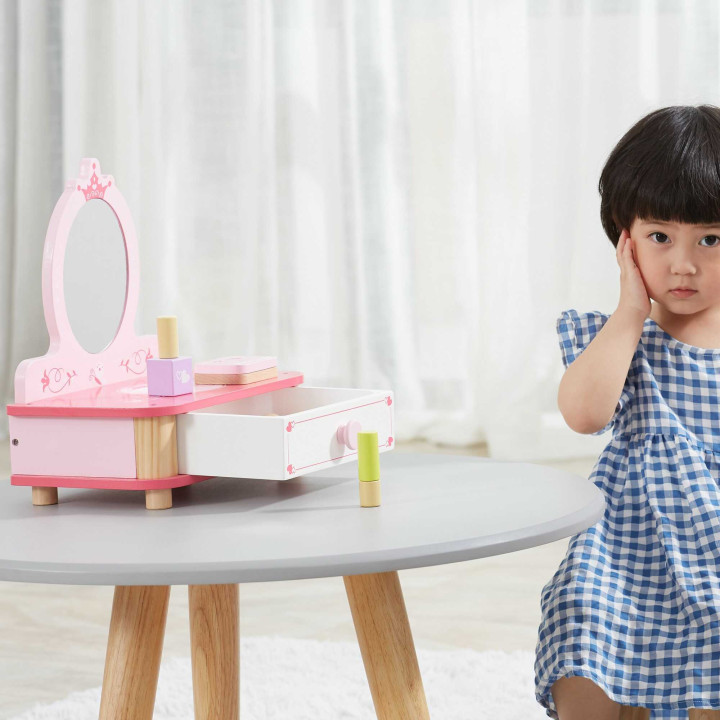 VIGA Wooden Pink Makeup Table with Mirror + Accessories