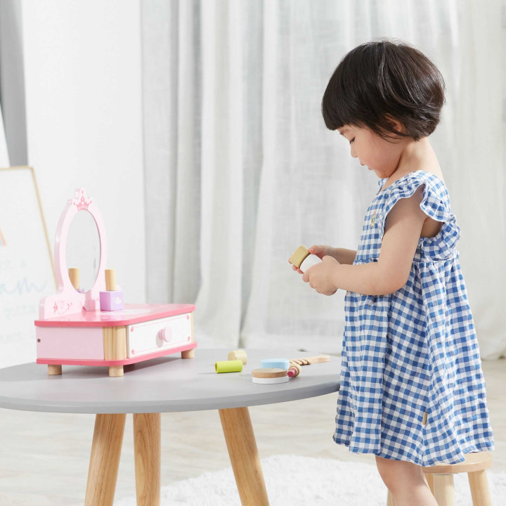 VIGA Wooden Pink Makeup Table with Mirror + Accessories