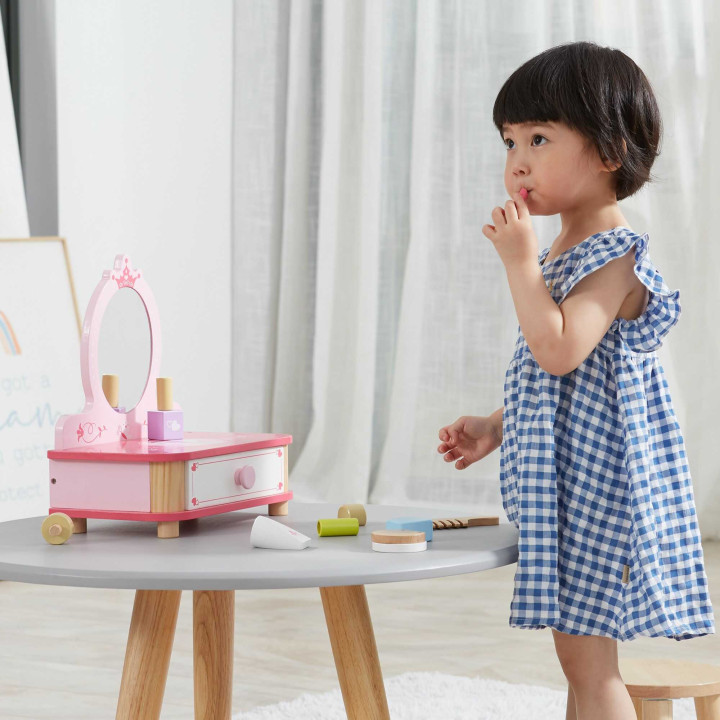 VIGA Wooden Pink Makeup Table with Mirror + Accessories