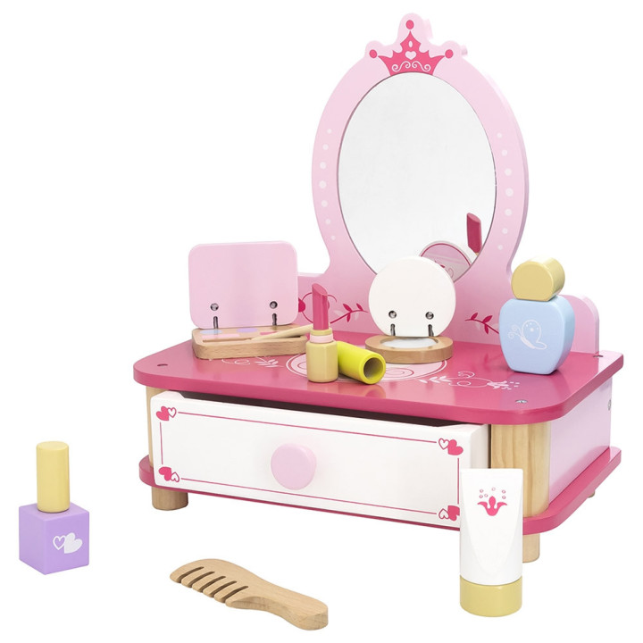 VIGA Wooden Pink Makeup Table with Mirror + Accessories