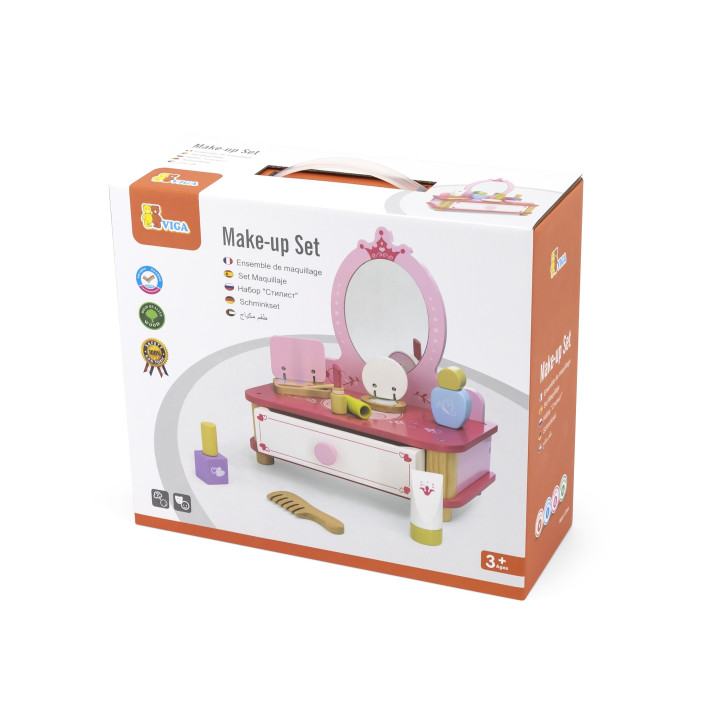 VIGA Wooden Pink Makeup Table with Mirror + Accessories