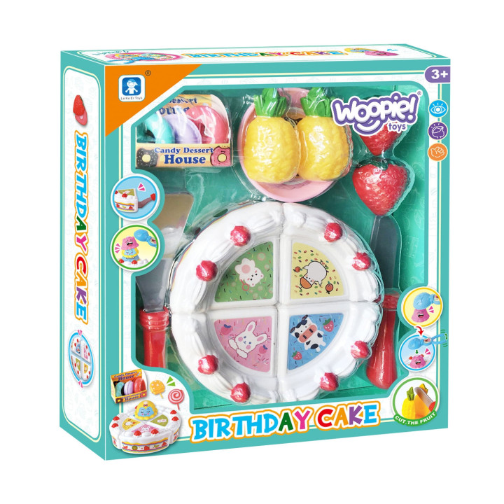 WOOPIE Birthday Cake and Sliced Fruit with Sweets