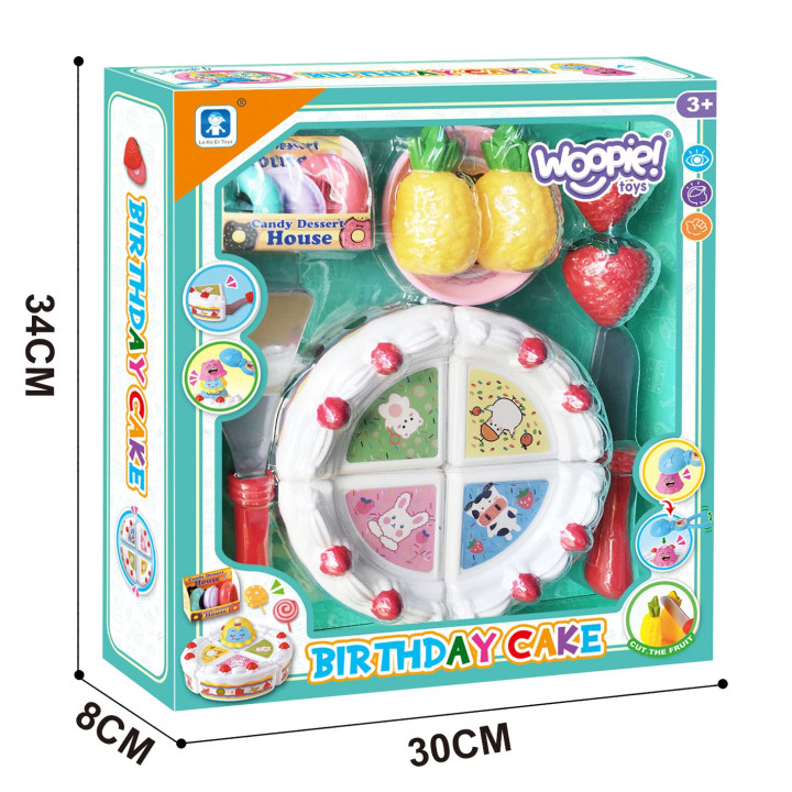 WOOPIE Birthday Cake and Sliced Fruit with Sweets