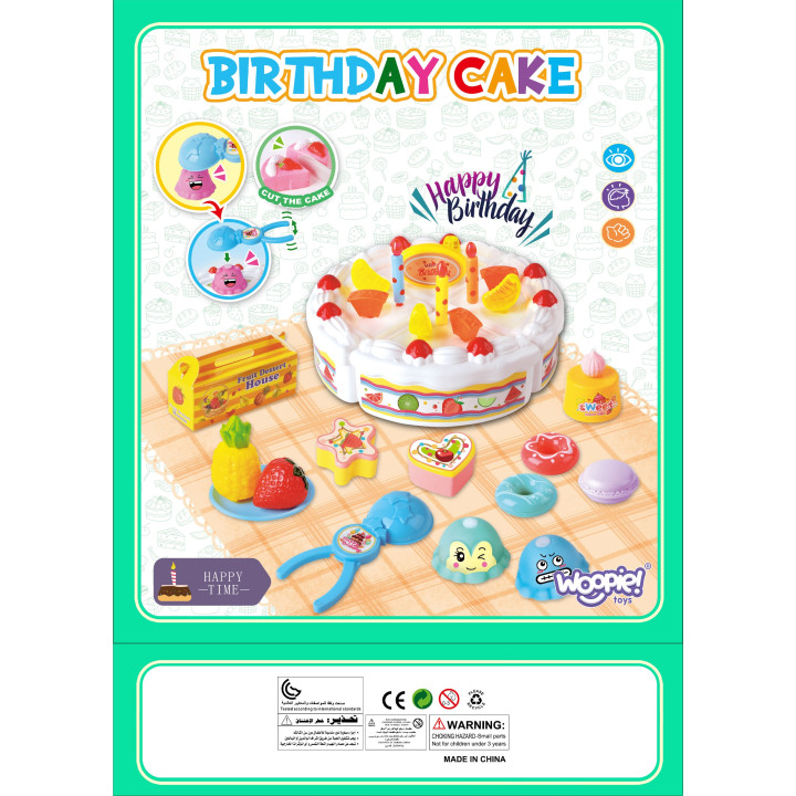 WOOPIE Birthday Cake and Sliced Fruit with Sweets