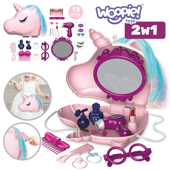 WOOPIE Dressing Table for Girls 2 in 1 Beauty Salon in a Unicorn Bag