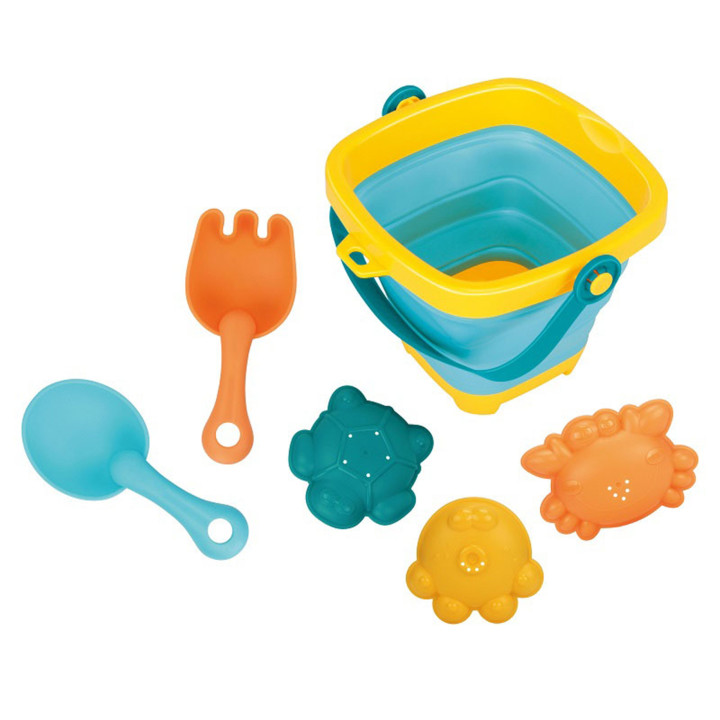 WOOPIE BABY Folding Bucket with Rake, Spatula, and Blue Molds Set