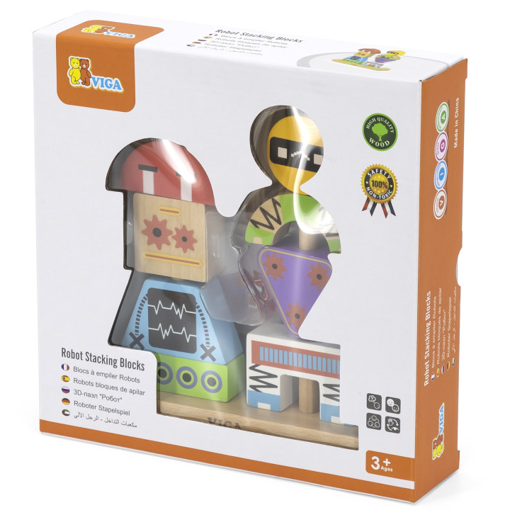 VIGA Układanka Piramidka Roboty + Wzory 8 el.