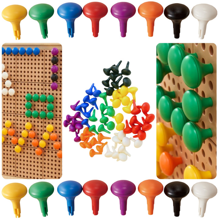MASTERKIDZ Colorful Jumbo Pegs for STEM Board 64 Pcs - 8 Colors