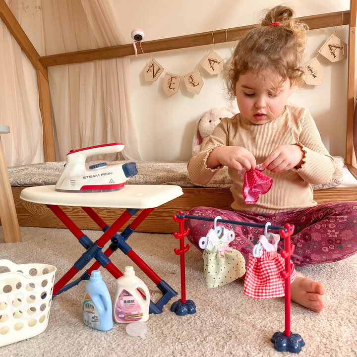 WOOPIE XXL Set Ironing Board with Iron, Hanger, Laundry Basket and Clothes 14 pcs.
