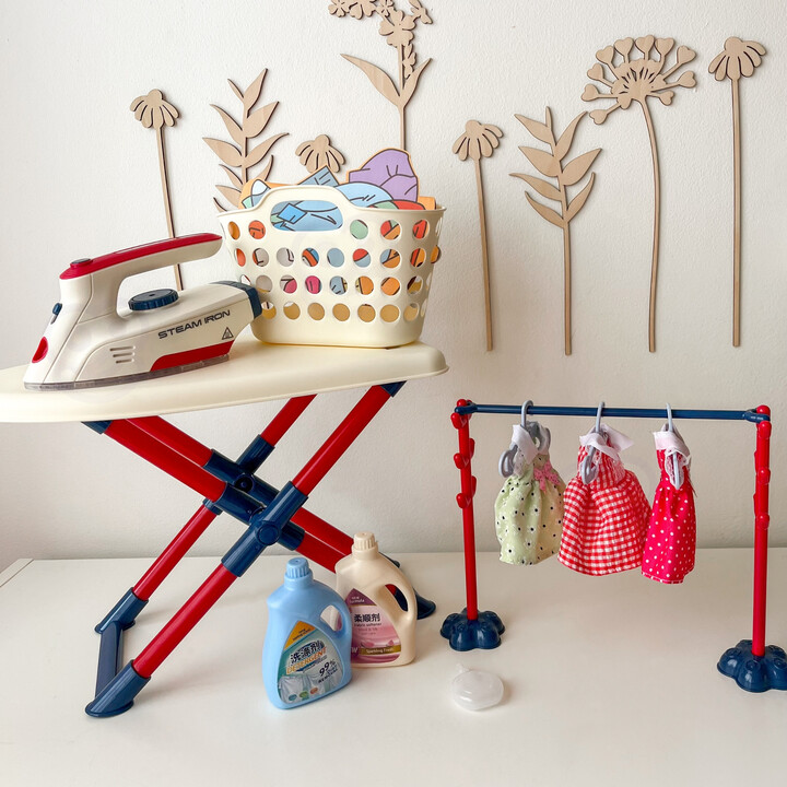 WOOPIE XXL Set Ironing Board with Iron, Hanger, Laundry Basket and Clothes 14 pcs.