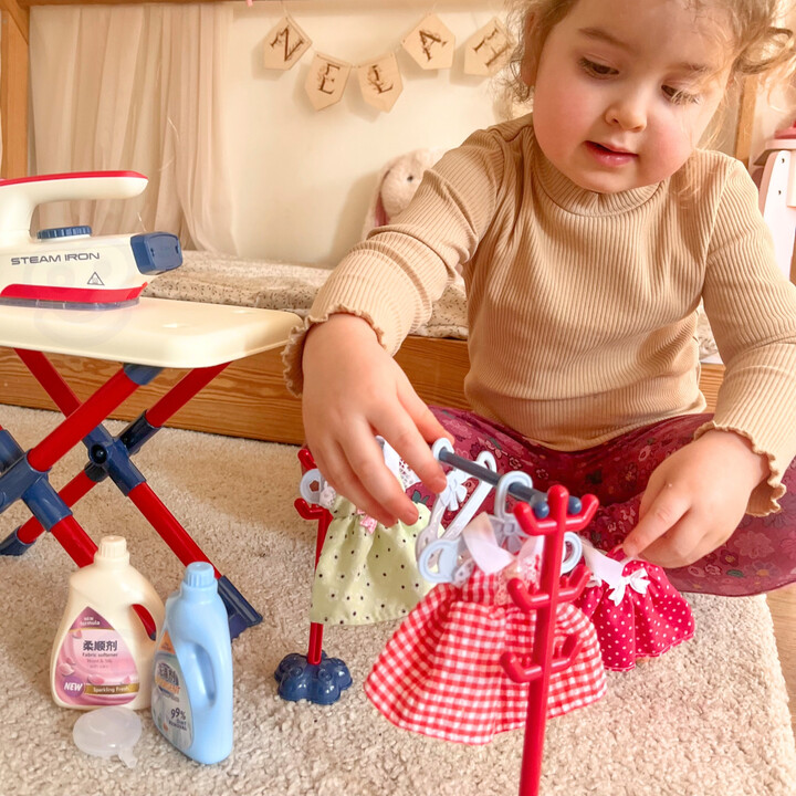 WOOPIE XXL Set Ironing Board with Iron, Hanger, Laundry Basket and Clothes 14 pcs.