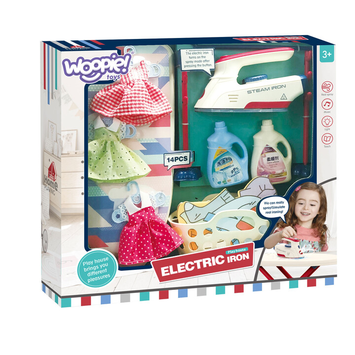 WOOPIE XXL Set Ironing Board with Iron, Hanger, Laundry Basket and Clothes 14 pcs.