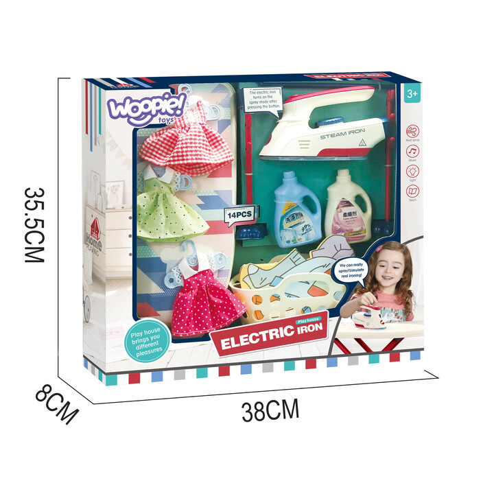 WOOPIE XXL Set Ironing Board with Iron, Hanger, Laundry Basket and Clothes 14 pcs.