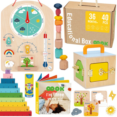 Tooky Toy Educational Montessori Box Puzzle Abacus Weather Board 6 in 1 for ages 3+