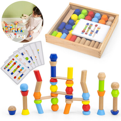 VIGA Wooden Geometric Blocks Puzzle 52 pcs.