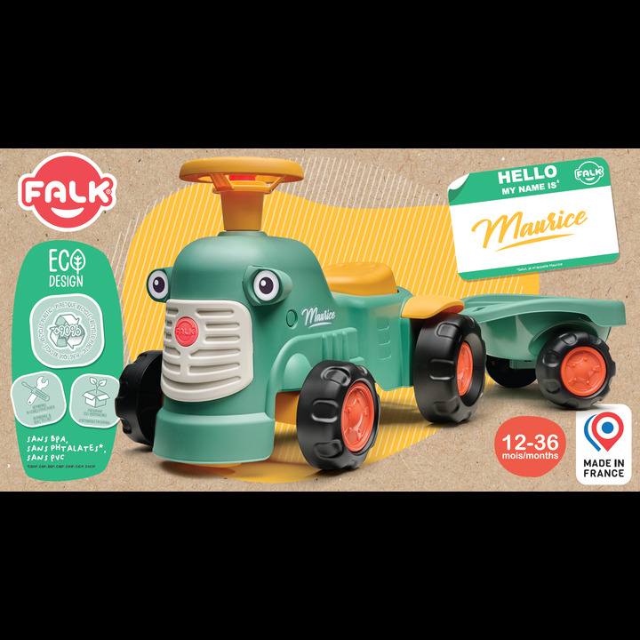FALK Baby Maurice Green Vintage Tractor with Trailer for ages 1-3