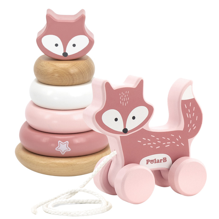 VIGA PolarB Set Fox Wooden Pyramid + Fox for Pulling