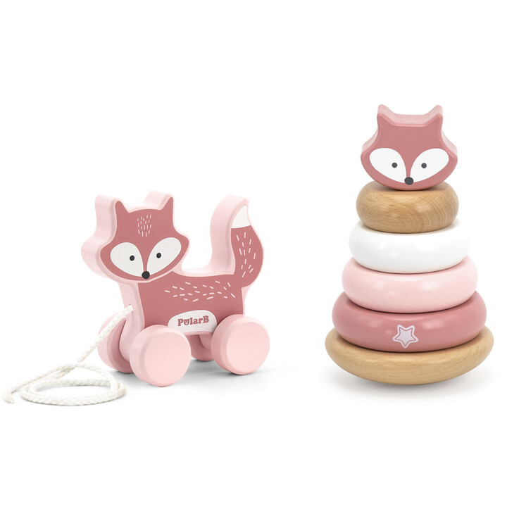 VIGA PolarB Set Fox Wooden Pyramid + Fox for Pulling