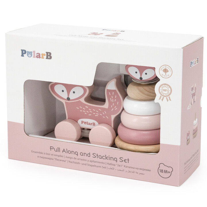 VIGA PolarB Set Fox Wooden Pyramid + Fox for Pulling