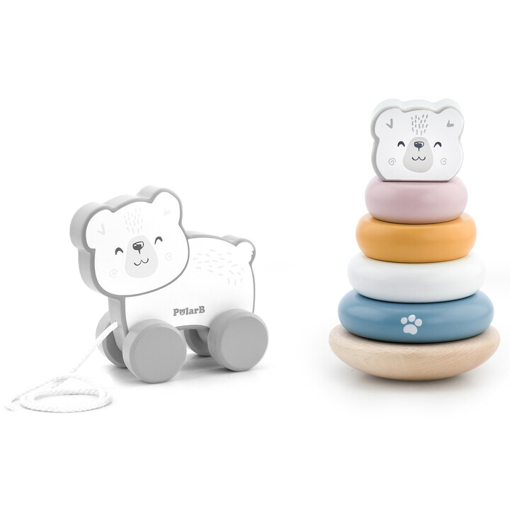 VIGA PolarB Polar Bear Set Wooden Pyramid + Polar Bear to Pull