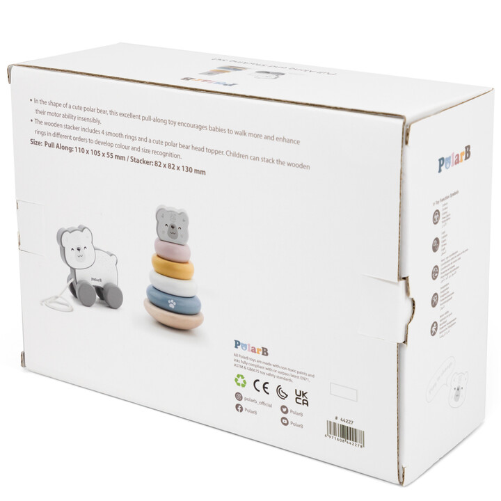 VIGA PolarB Polar Bear Set Wooden Pyramid + Polar Bear to Pull