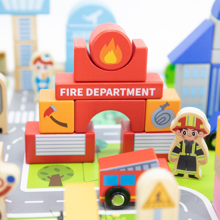 VIGA Wooden Set Building a City Blocks Board Figures