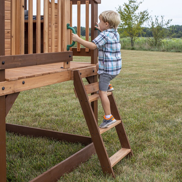 BACKYARD DISCOVERY Echo Heights Wooden Playground Slide House Kitchen