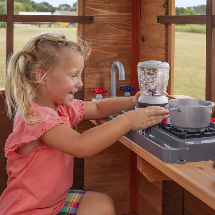 BACKYARD DISCOVERY Echo Heights Wooden Playground Slide House Kitchen