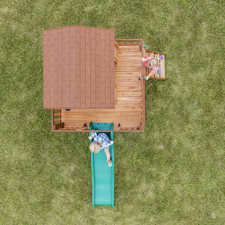 BACKYARD DISCOVERY Echo Heights Wooden Playground Slide House Kitchen
