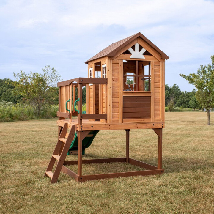 BACKYARD DISCOVERY Echo Heights Wooden Playground Slide House Kitchen