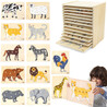 VIGA Wooden Puzzle Set 12 Montessori Animal Puzzles + Stand