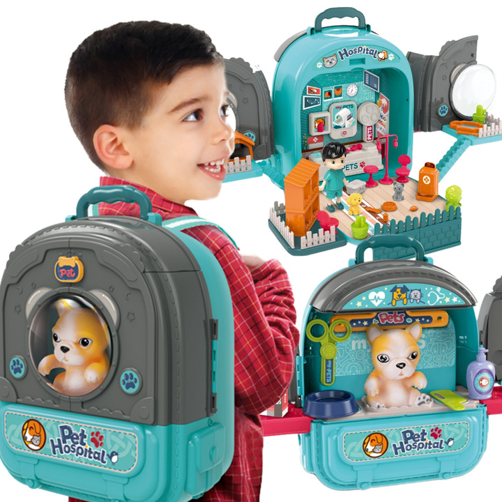 WOOPIE Little Veterinarian Set 3in1 House in a Backpack Dog