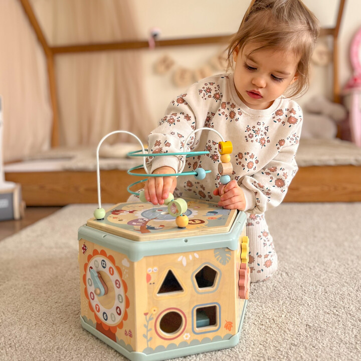 TOOKY TOY Interaktywny Drewniany Sześciokąt Montessori Otwierane Pudełko