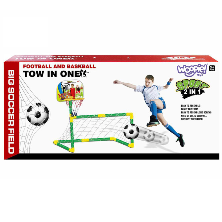 WOOPIE 2-in-1 Basketball Set: Soccer Goal + Basketball