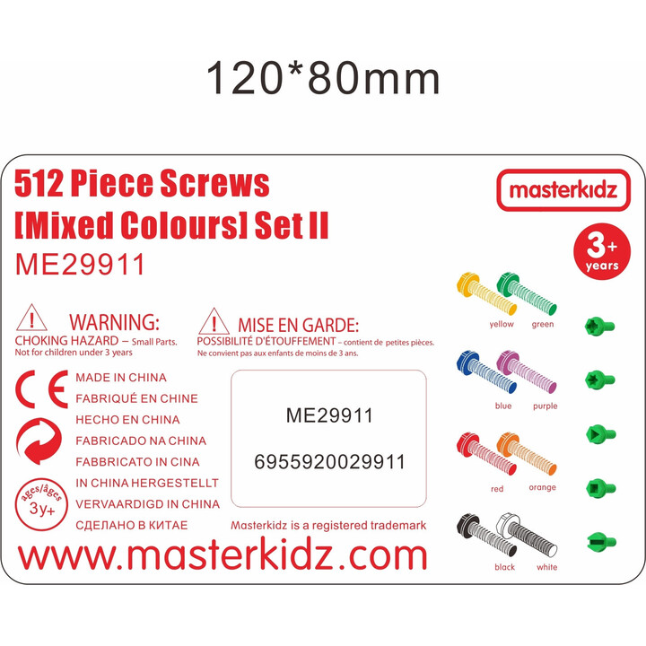 MASTERKIDZ Colorful Screws 5 Shapes for STEM Creative Board 512 Pieces Mix Colors