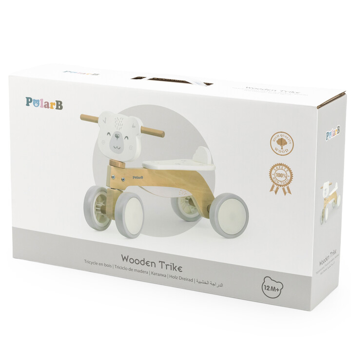 VIGA PolarB Wooden Polar Bear Ride-On with Soft Wheels